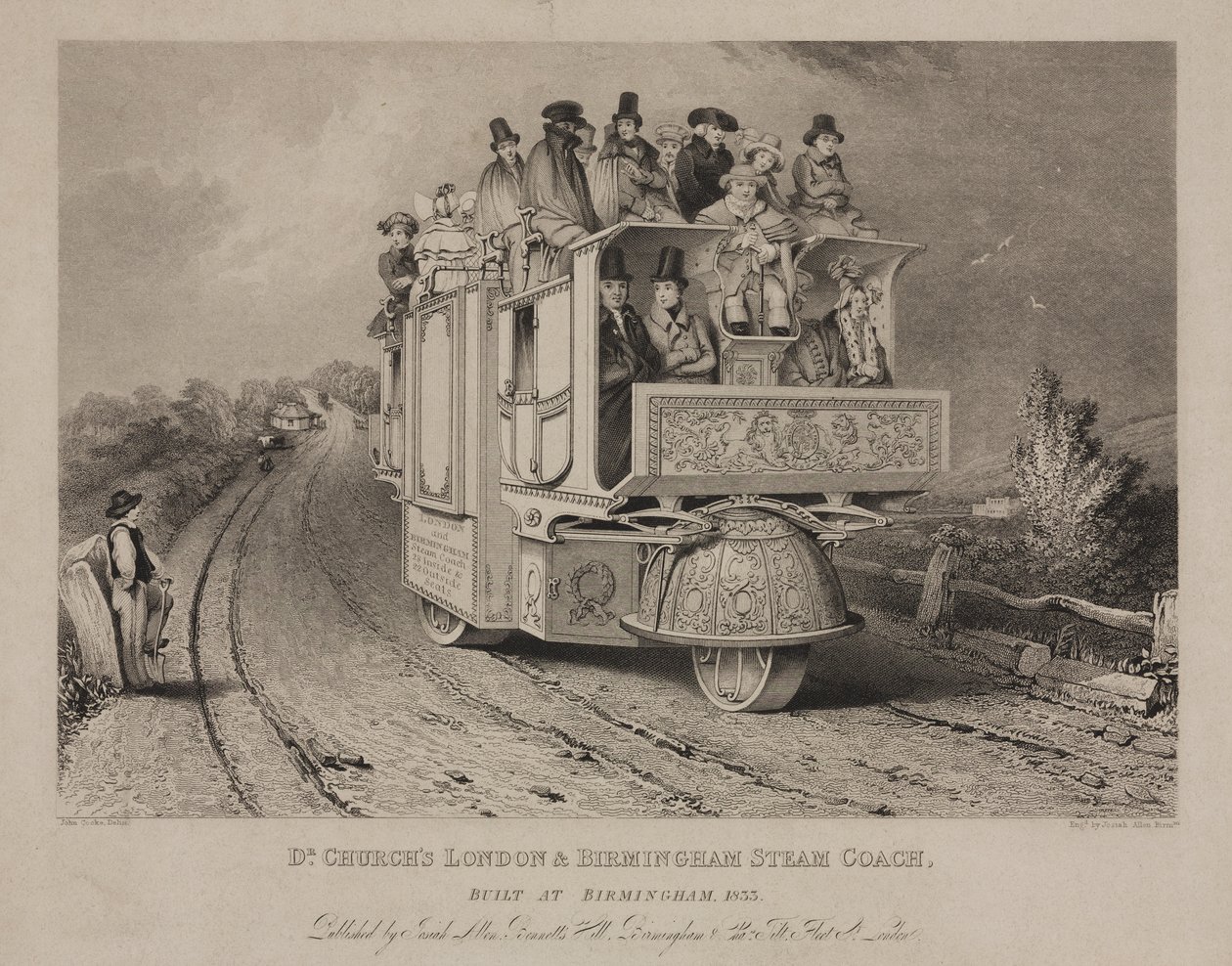 Dr. Churchs London & Birmingham Stoomkoets, 1833 door John after Cooke