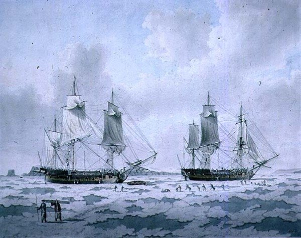 De Schepen van Lord Mulgraves Expeditie van Ontdekking vast in het IJs in de Poolgebieden door John the Younger Cleveley