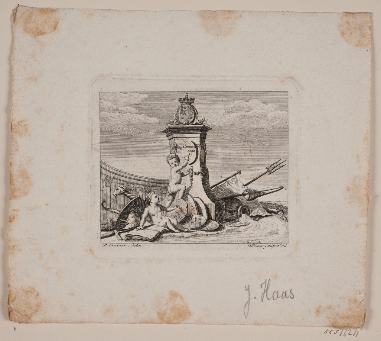 Vignet met twee genieën door Jonas Haas