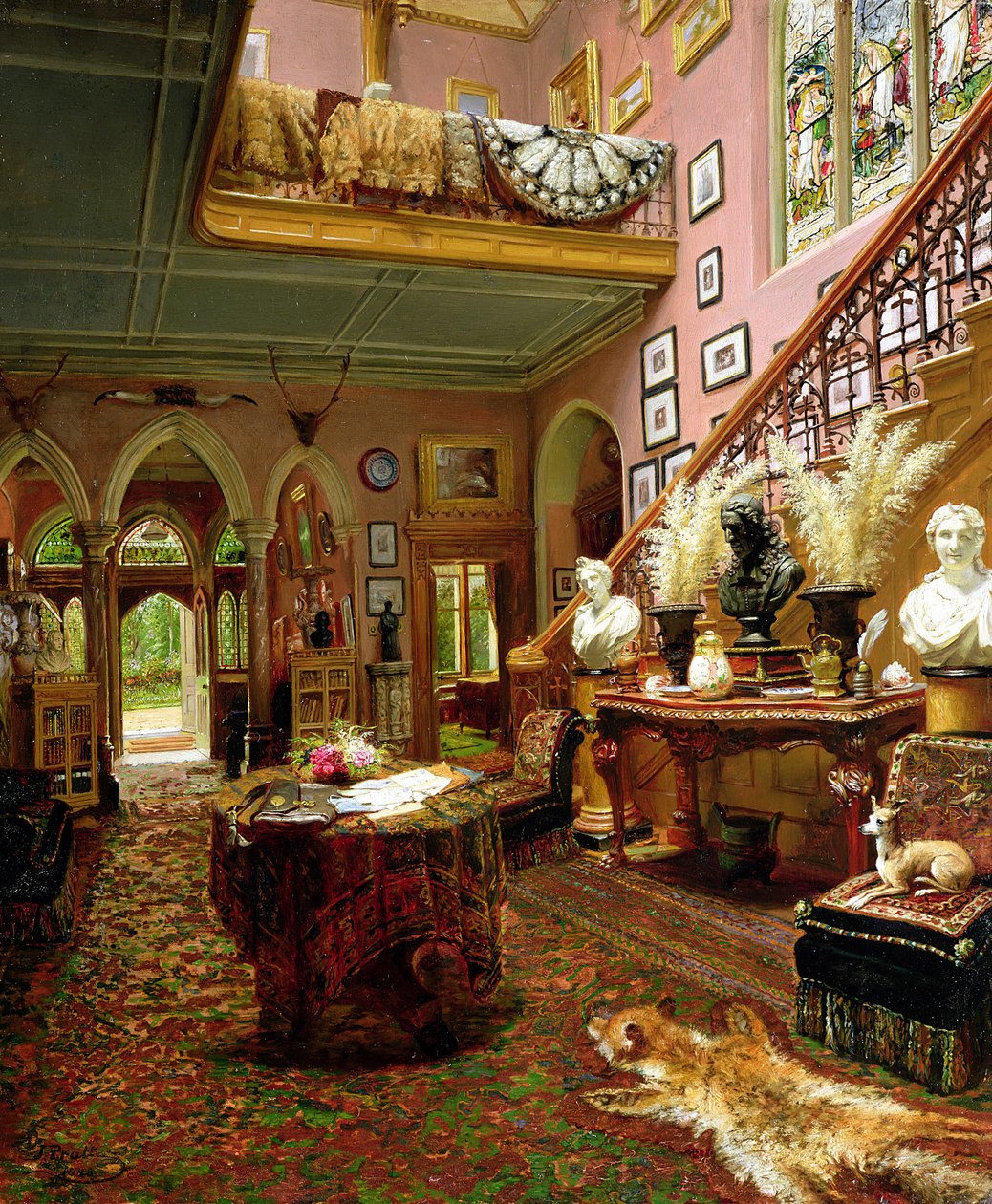 De Hal en Trap van een Landhuis, 1888 door Jonathan Pratt