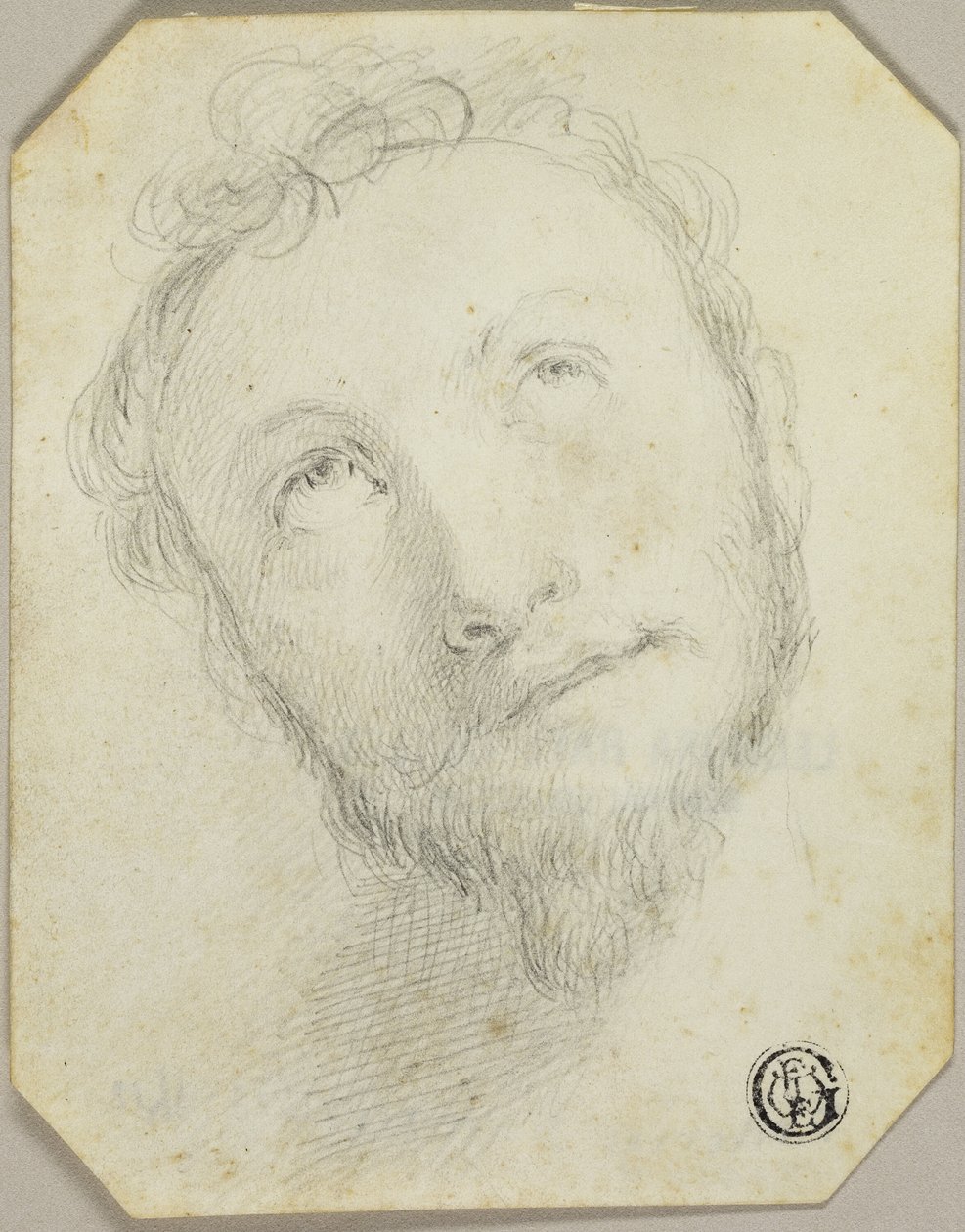 Hoofd van man met baard die omhoog kijkt door Jonathan Richardson the Elder