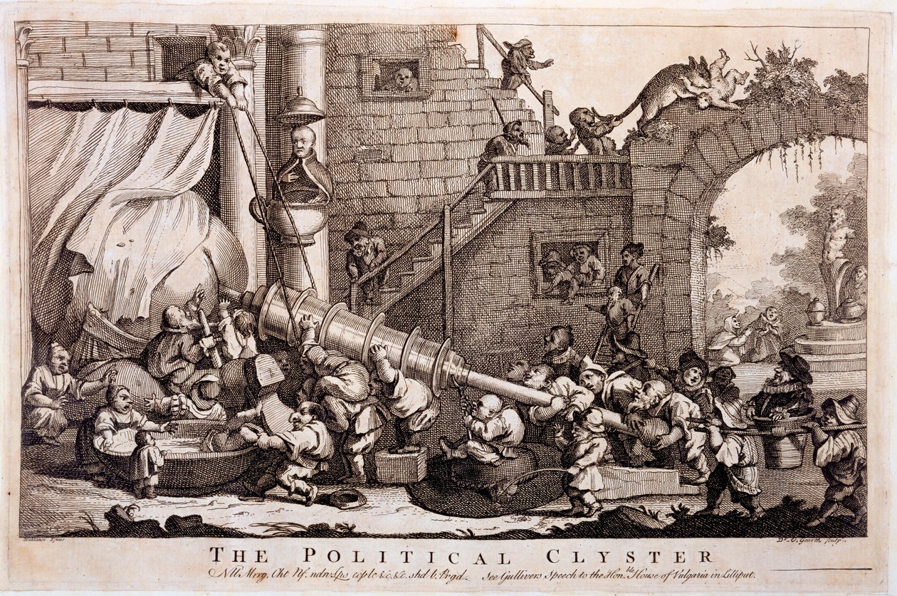 De politieke klysma, prent gemaakt door William Hogarth, 1757 door Jonathan Swift