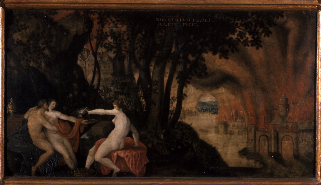 Lot en zijn dochters onder rozen- en laurierbomen door Joos or Jodocus van Winghe
