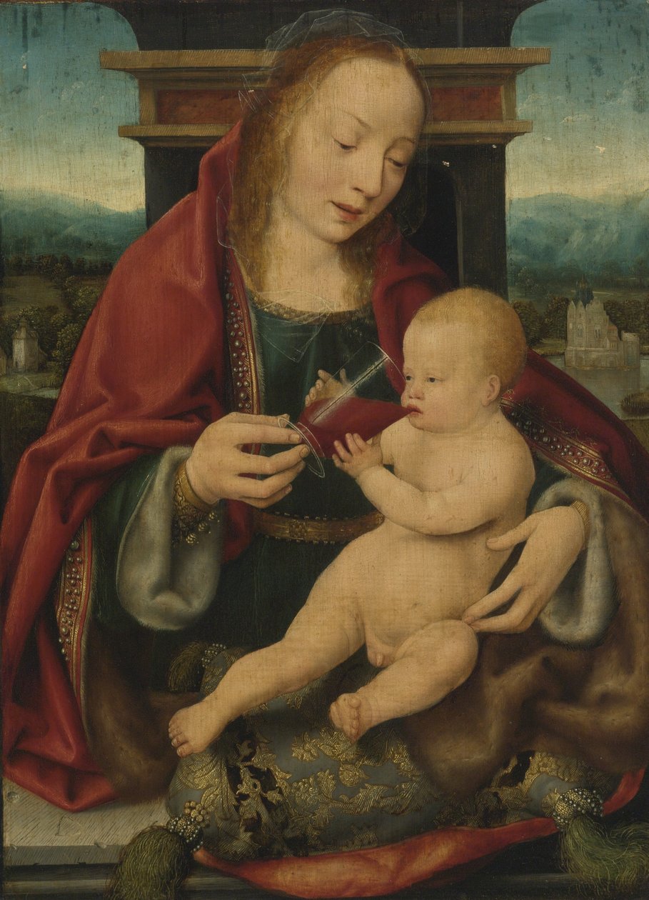 Nederlands: Maria met wijndrinkend kind Maagd en kind / Virgin and winedrinking child door Joos van Cleve