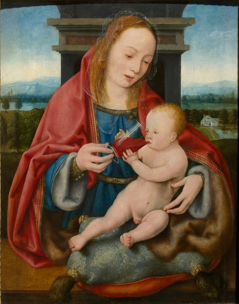 De Maagd met het kind Christus die wijn drinkt, c. 1520 door Joos van Cleve