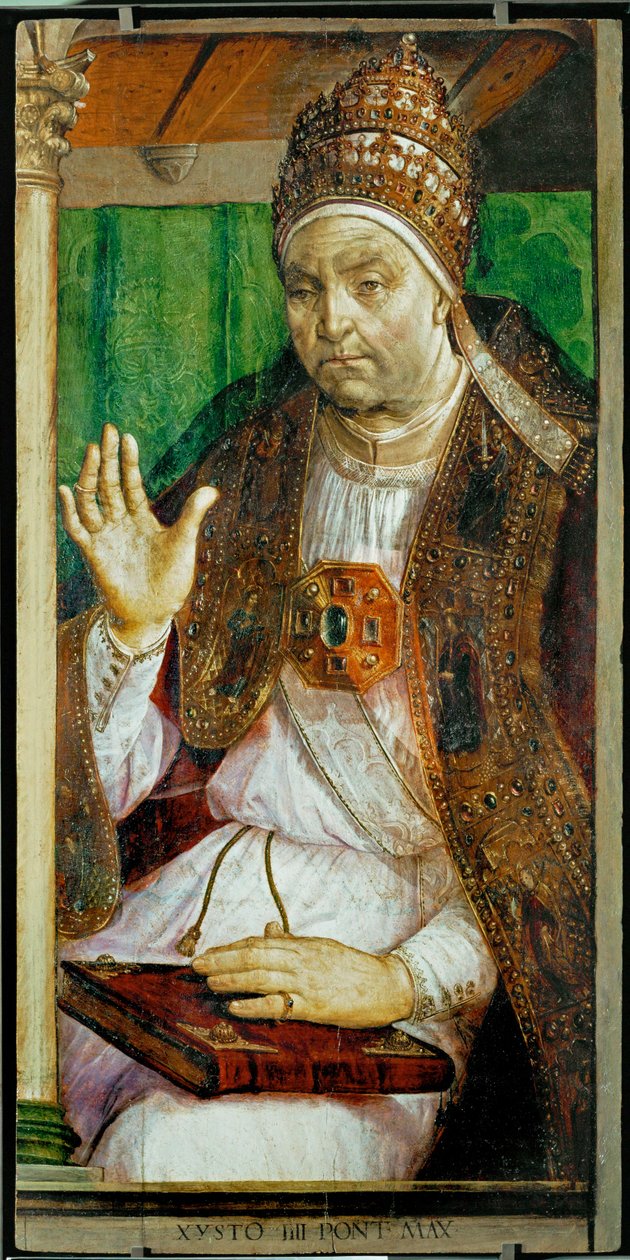 Paus Sixtus IV Uit een serie van 28 portretten ... door Joos van Gent (fl.1460 75)