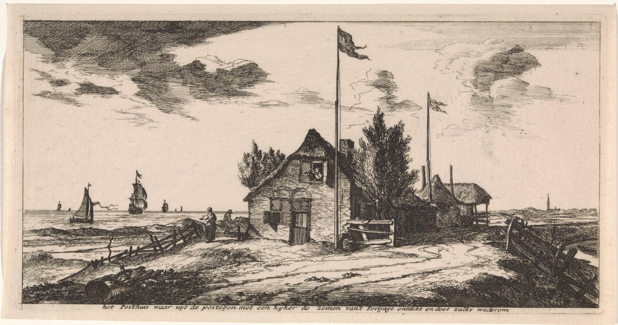 Posthuis met een postbode op uitkijk door Joost van Geel