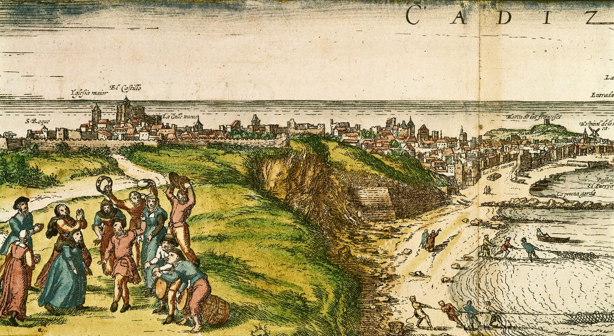 Cadiz, Spanje, ets naar een tekening van Joris Hoefnagel door Joris (after) Hoefnagel