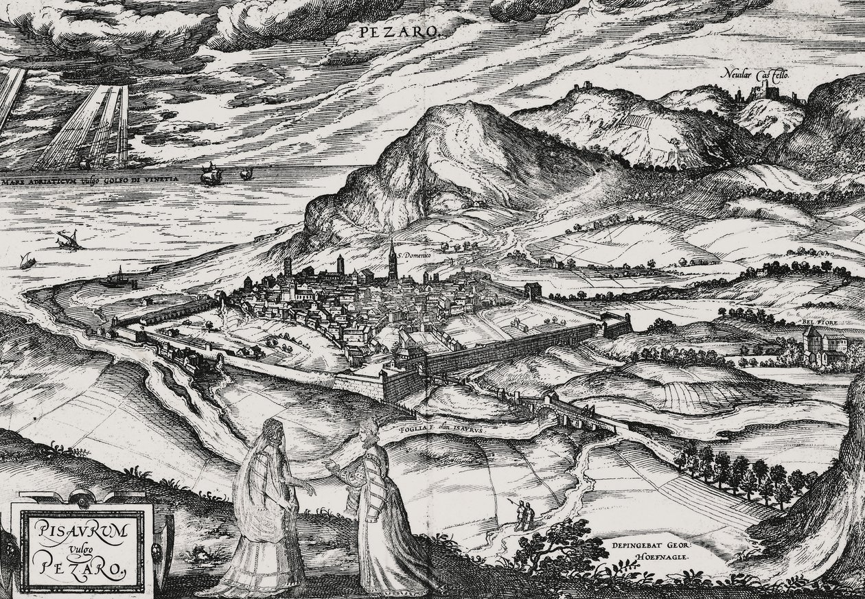 Stad Pesaro, gravure door Joris Hoefnagel (1542-1601) door Joris Hoefnagel