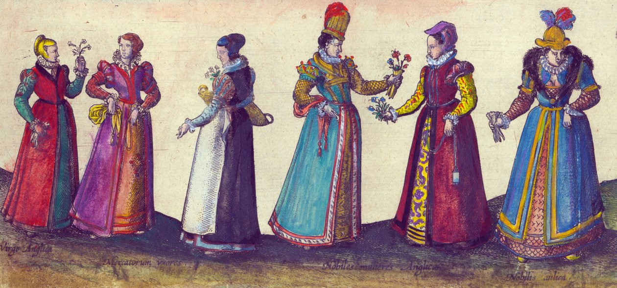 Engelse vrouwen uit het Elizabethaanse tijdperk, 1598 door Joris Hoefnagel