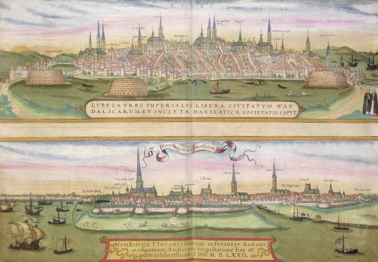 Kaart van Lübeck en Hamburg, uit 