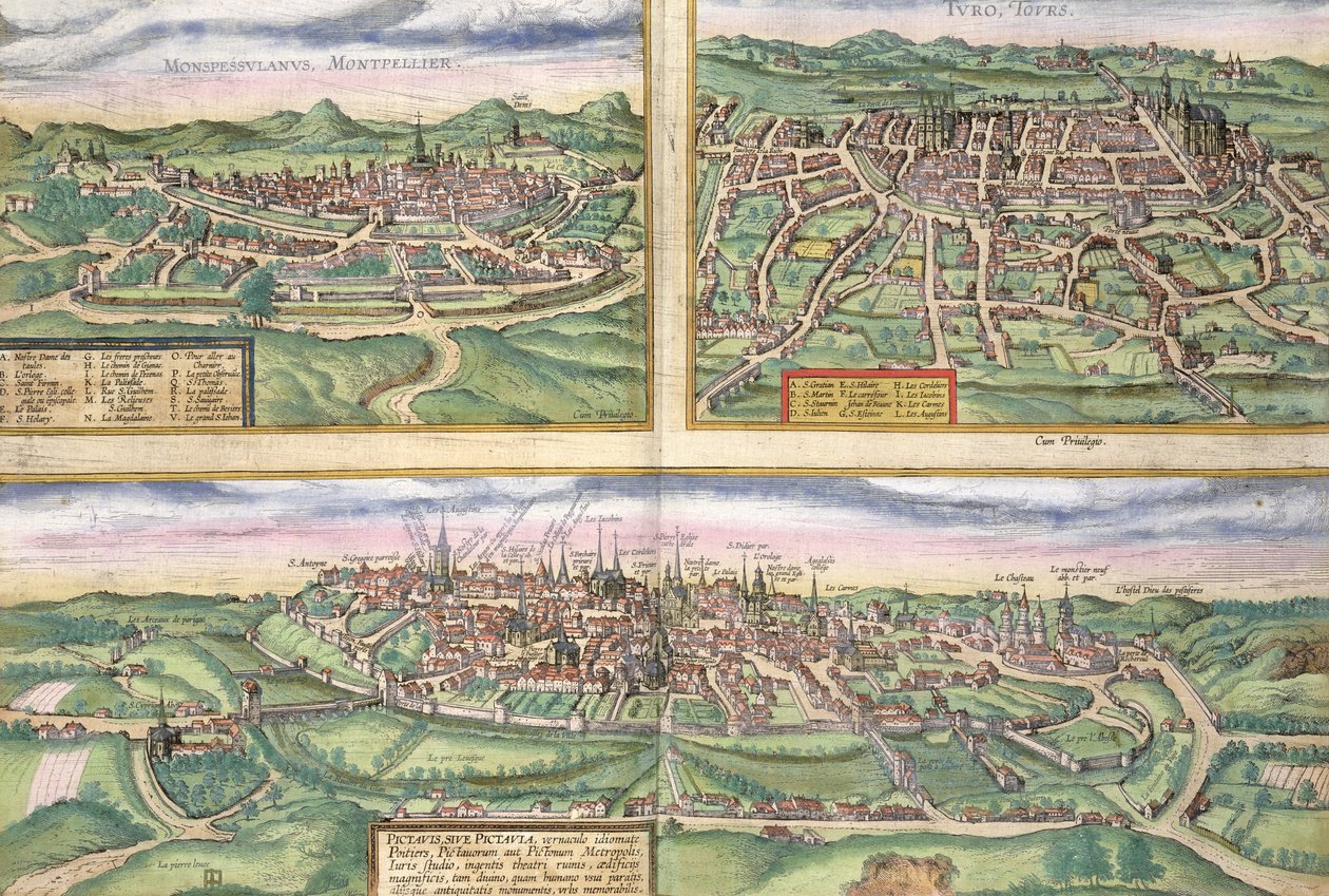 Kaart van Montpellier, Tours en Poitiers, uit 