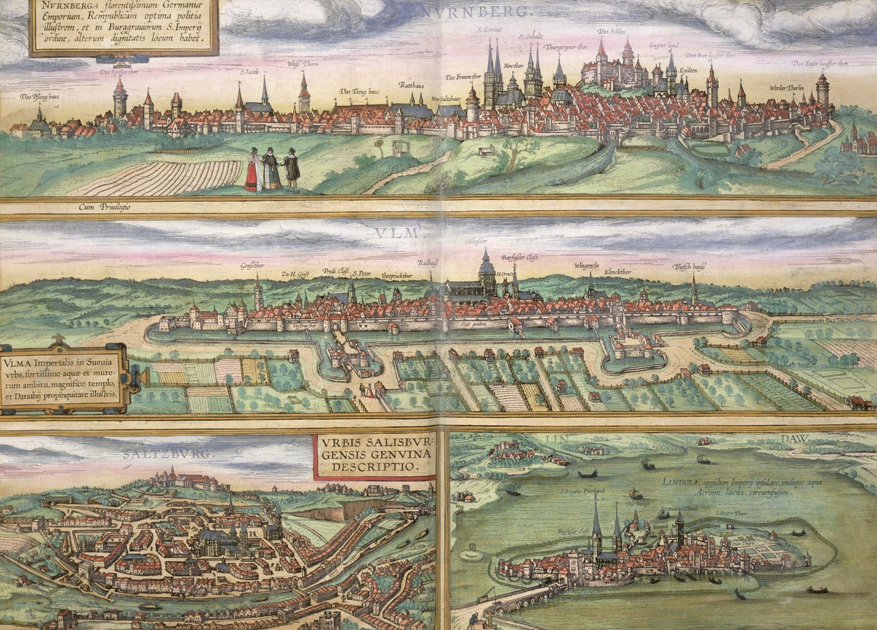Kaart van Neurenberg, Ulm en Salzburg, uit 