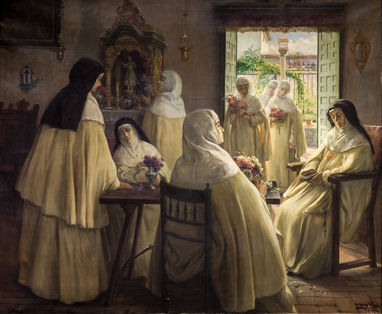 Kloosterinterieur met scènes van Mercedarische nonnen door José Rico Cejudo