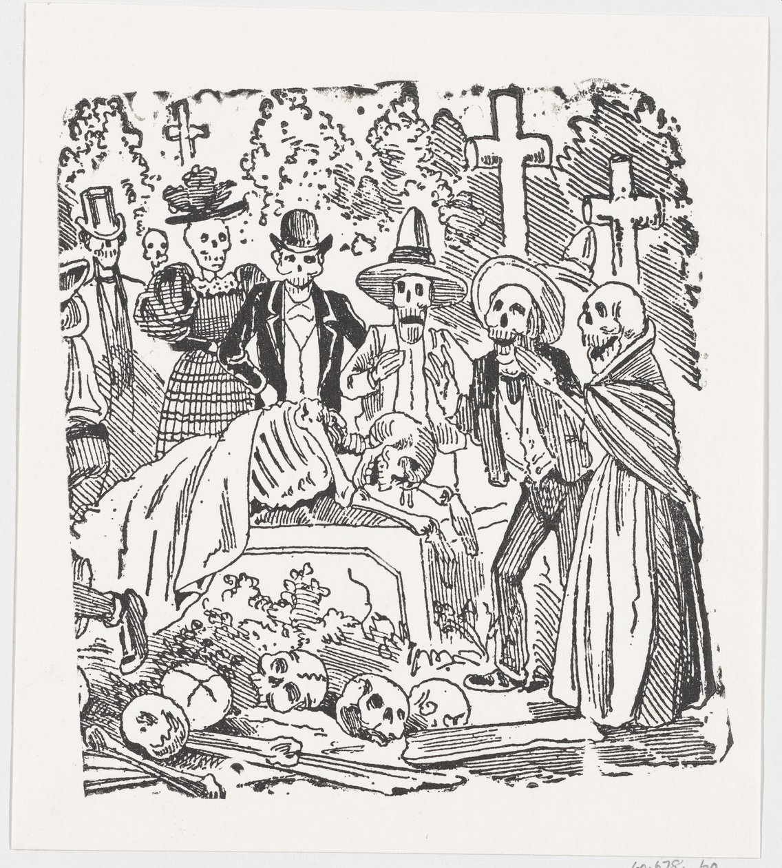 Een Skelet Bedekt met een Laken dat Huilt in een Begraafplaats door José Guadalupe Posada