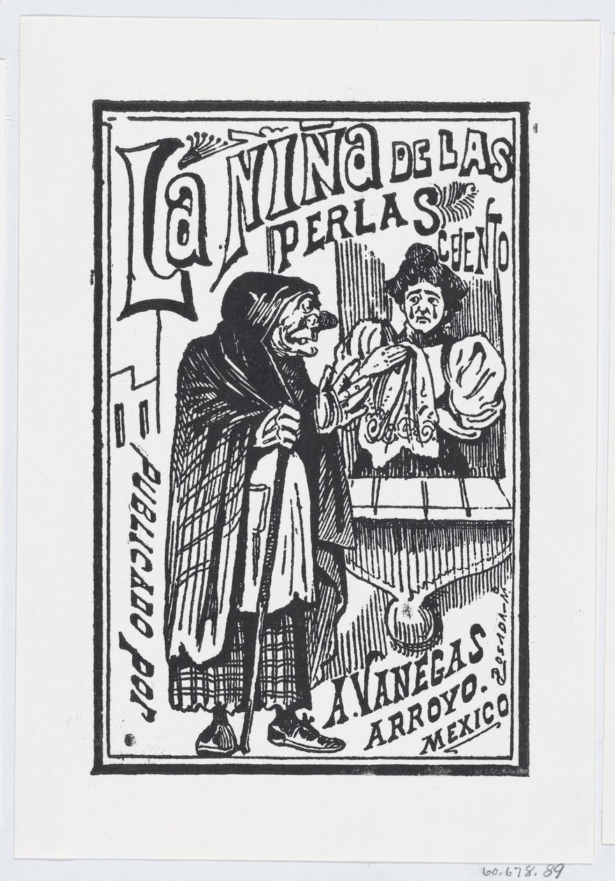 Een vrouw die huilt met een zakdoek in haar hand, pratend met een oude heks, illustratie..., ca. 1880-1910 door José Guadalupe Posada
