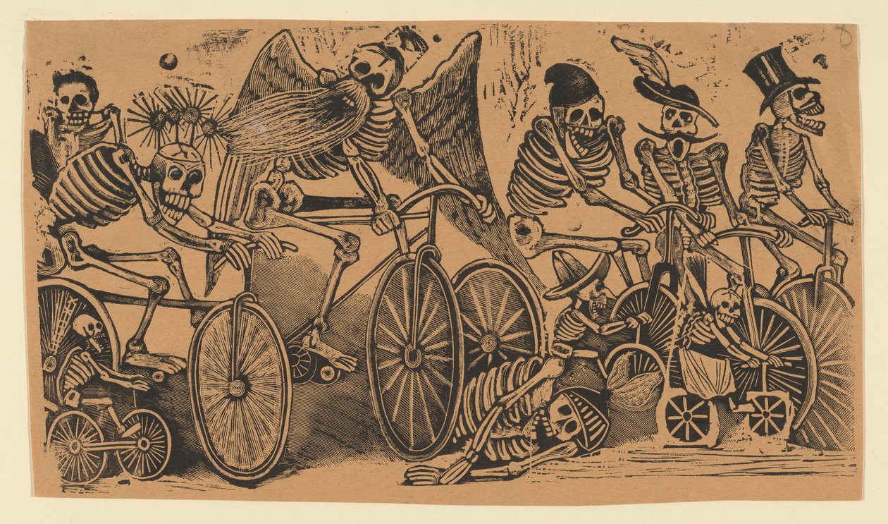 Skeletten calaveras op fietsen, ca. 1900 door José Guadalupe Posada