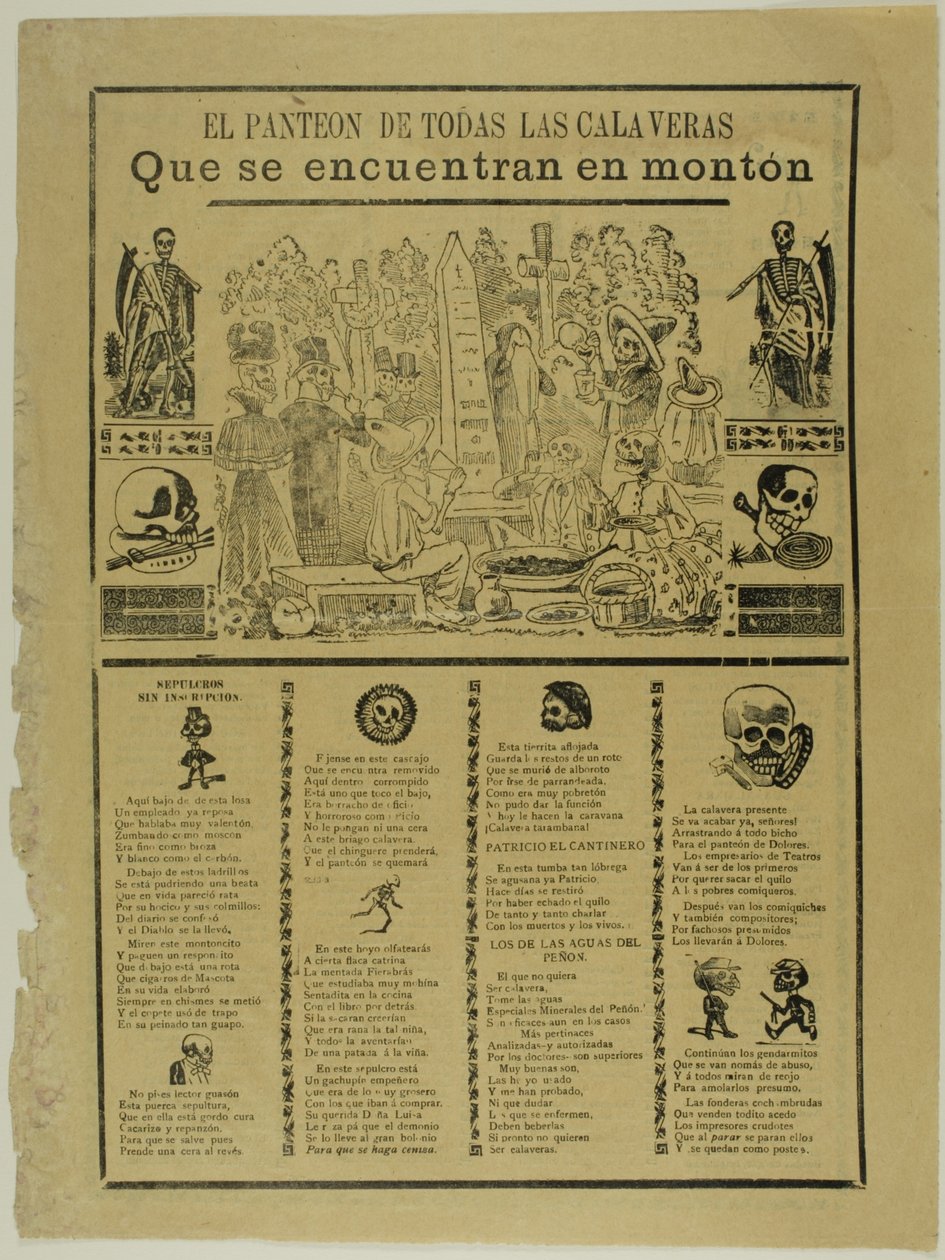 Het mausoleum van alle Calaveras die in een hoop worden gevonden door José Guadalupe Posada