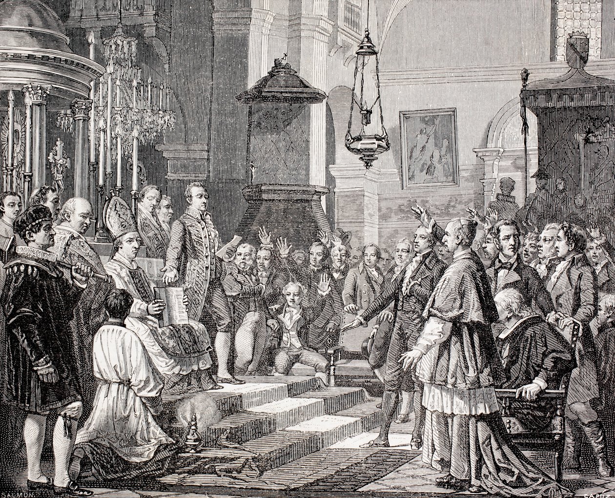 Eedaflegging van de afgevaardigden tijdens de openingszitting van de Cortes van Cadiz, Spanje, 1810, uit 