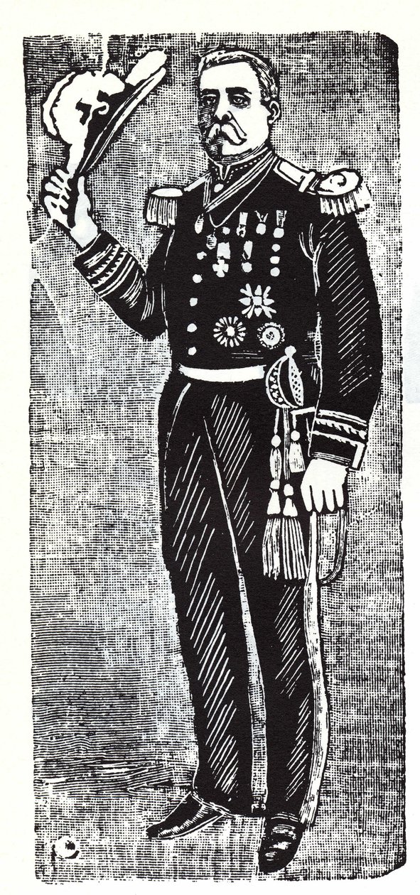 Portret van Porfirio Diaz (1828-1915), president van de Republiek Mexico (xylografie door Jose Guadalupe Posada) door José Guadalupe Posada