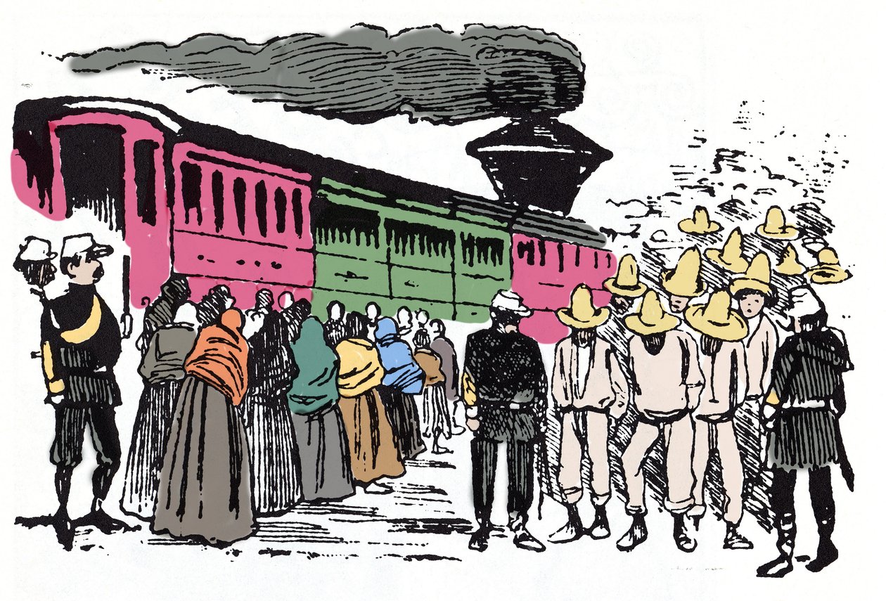 De Mexicaanse Revolutie (1910-1920): deportatie van arbeiders in de Valle Nacional, circa 1908 - Houtsnede door Jose Guadalupe Posada (1852-1913) door José Guadalupe Posada