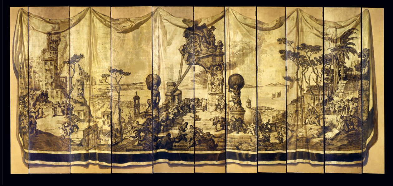 Visie Mediterranea, elfbladig scherm, ca. 1925 door Jose Maria Sert y Badia
