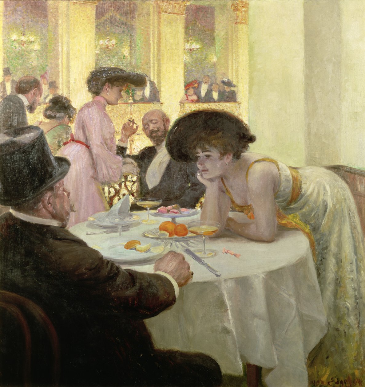 Diner met vrienden door Josef Engelhart
