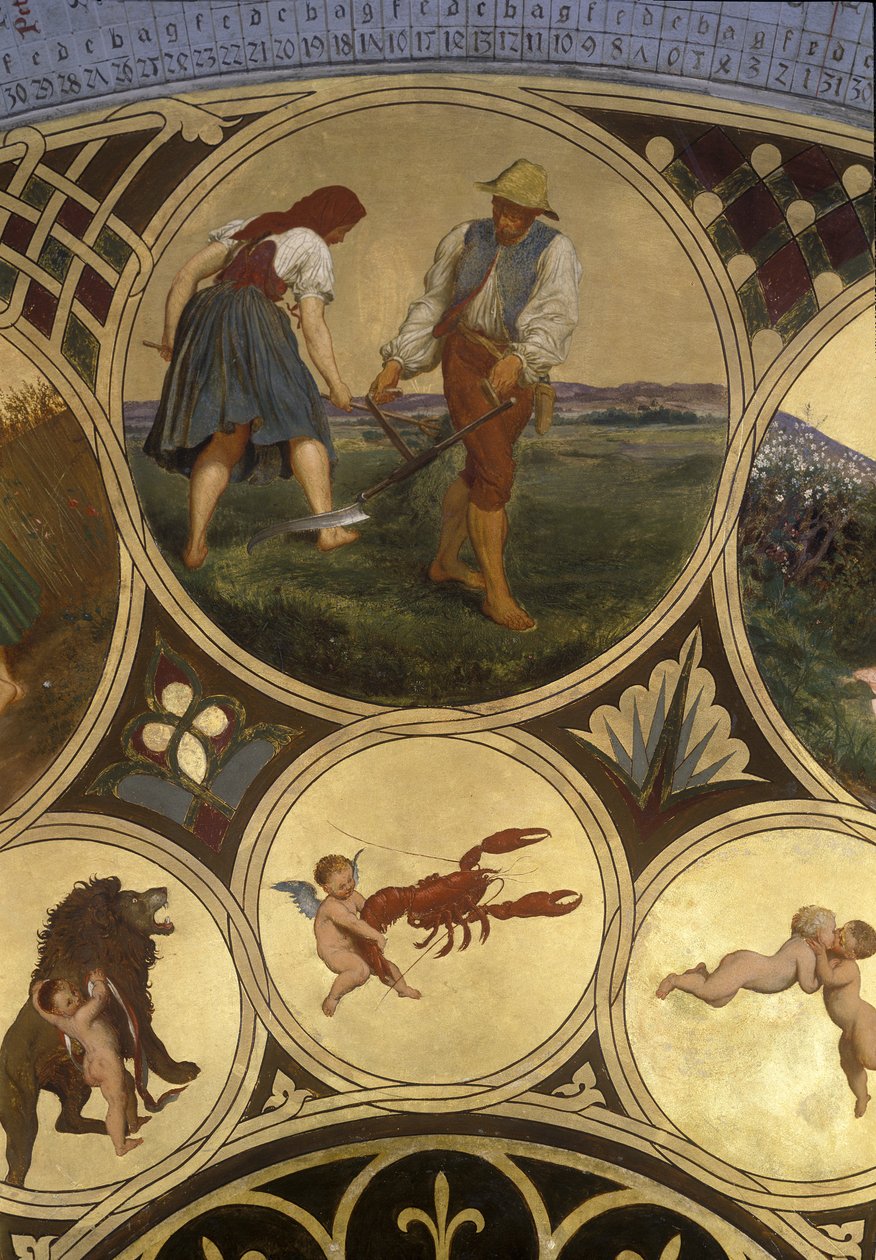 Kalenderplaat van de astronomische klok van Praag – Juni, 1865-66 door Josef Mánes