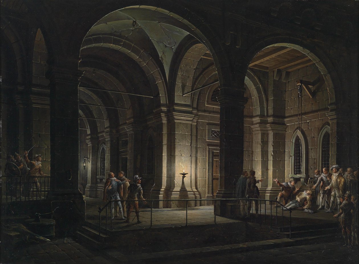 Fantastische Gevangenisarchitectuur met Figuren in Kostuum van de 17e Eeuw door Josef Platzer