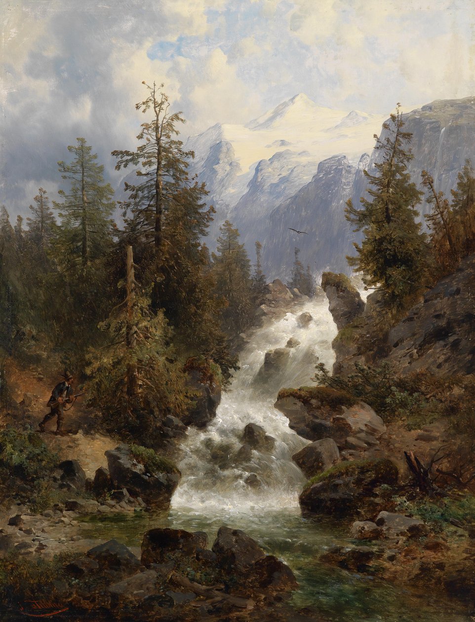 Jager bij de waterval door Josef Thoma