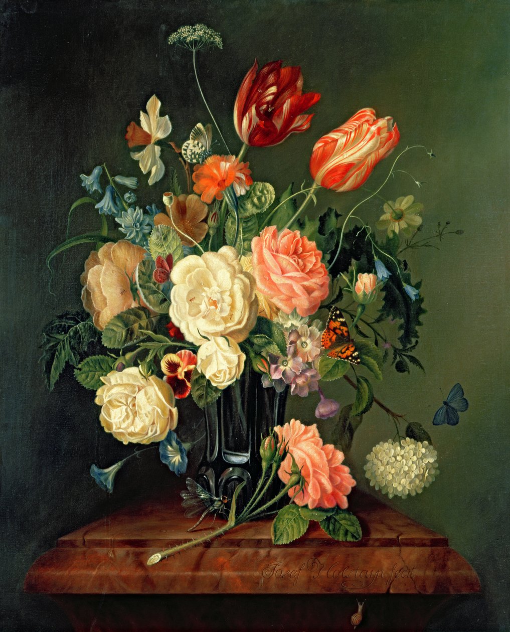 Stilleven met gemengde bloemen door Josef Holstayn
