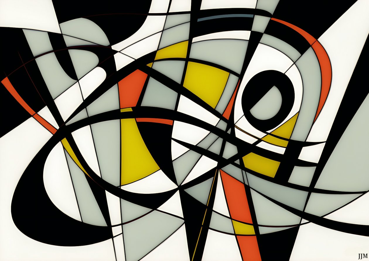 abstract: op wit-cirkels+schommels 2 door Josef Johann Michel