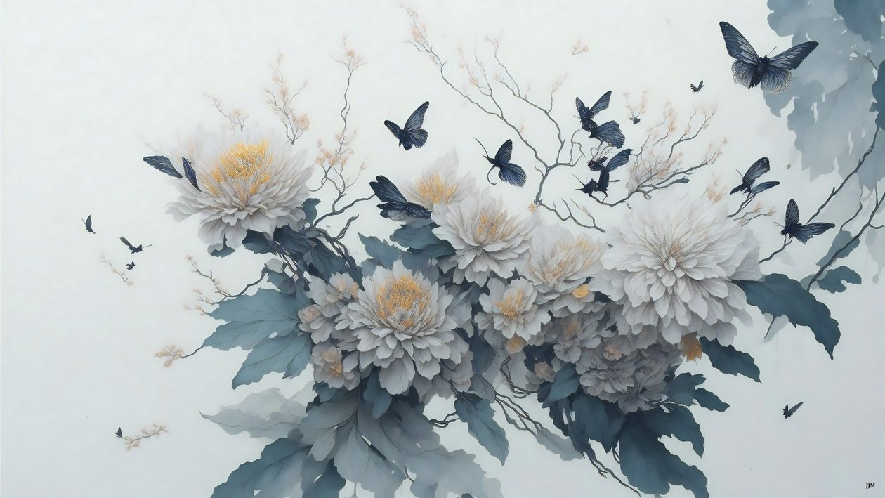 Chrysant bloem in wit _01 door Josef Johann Michel