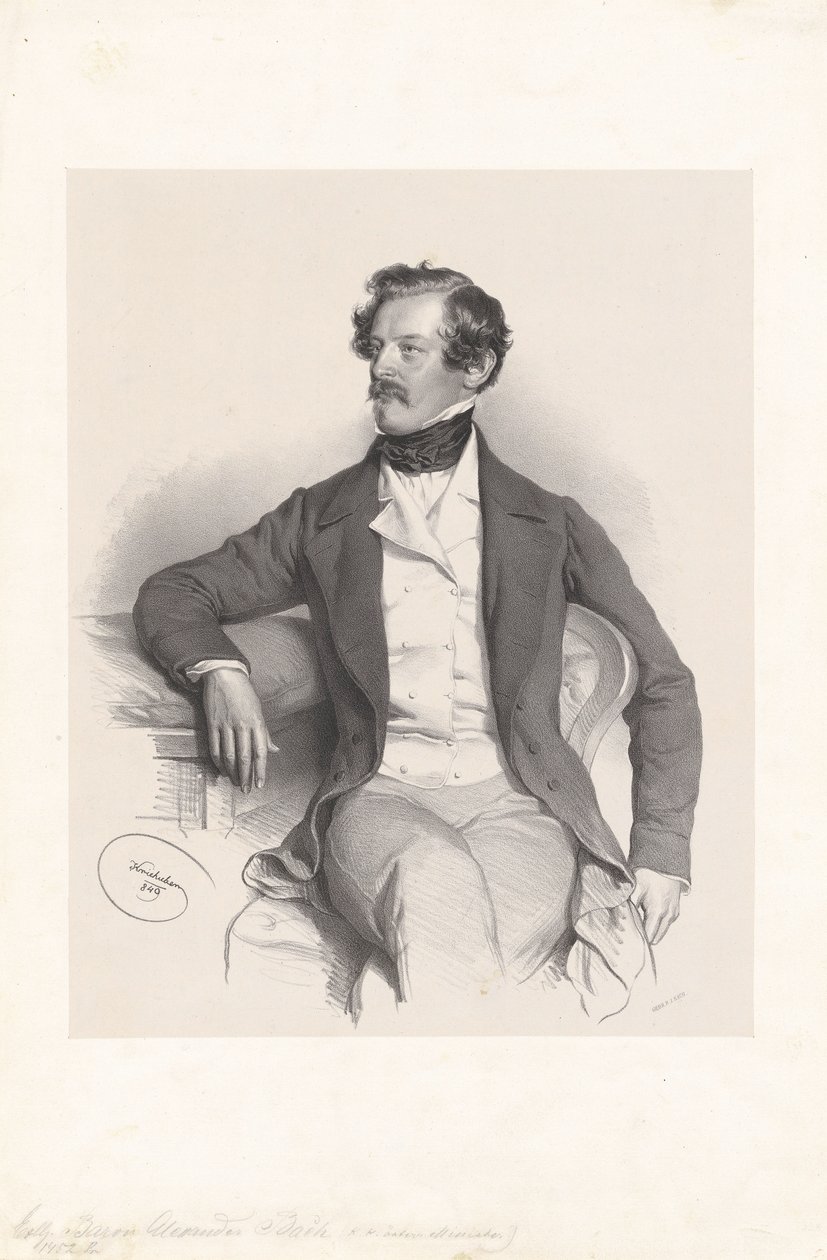 Alexander baron von Bach (1813-1893), jurist, politicus door Josef Kriehuber