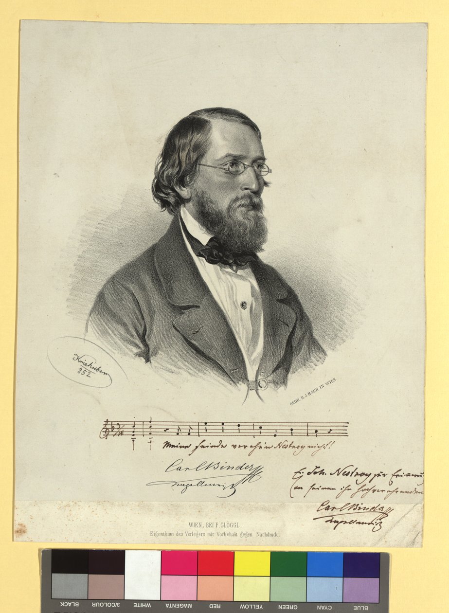 Karl Binder, kapelmeester, componist van de muziek voor de kluchten van Johann Nestroy door Josef Kriehuber