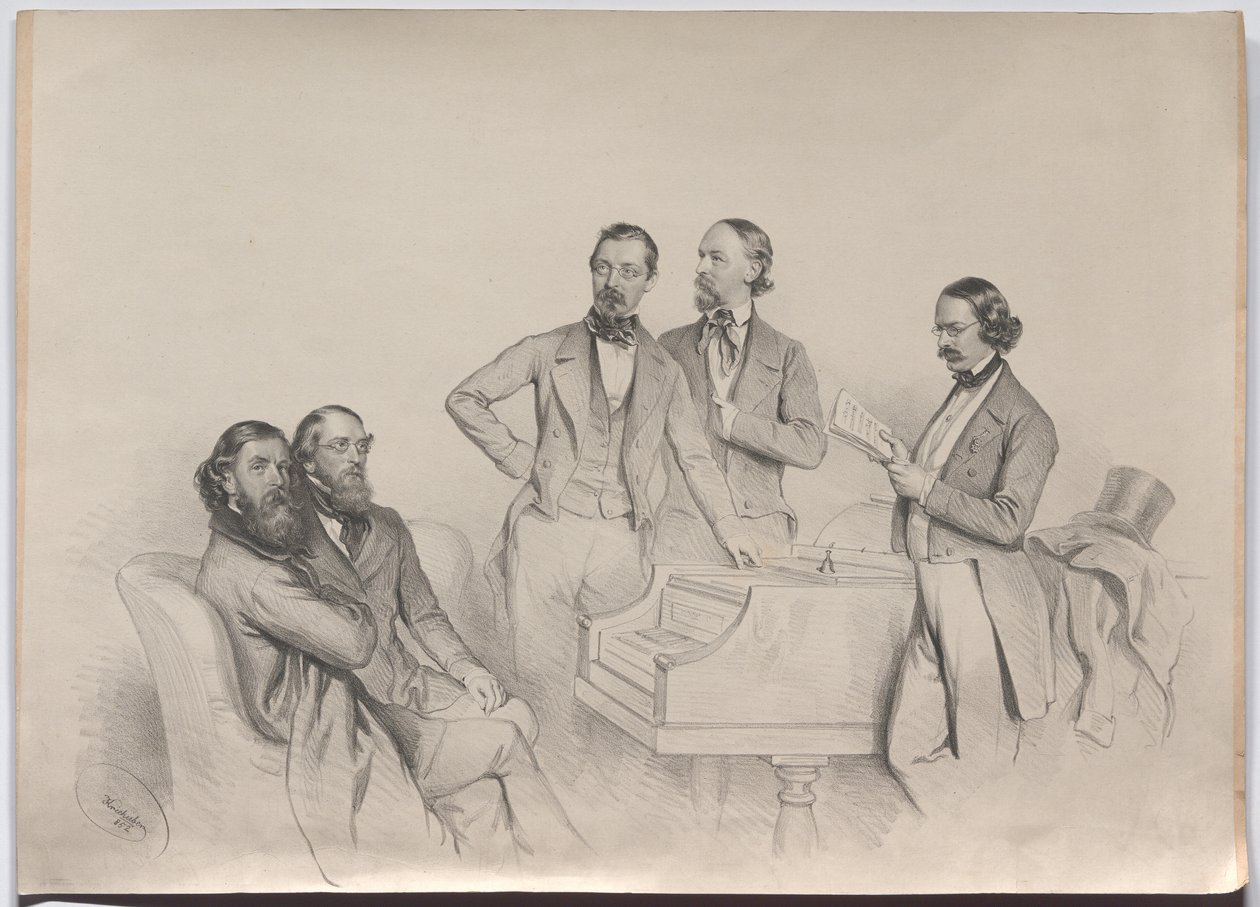 Oostenrijkse componisten; Heinrich Proch, Franz von Suppé, Karl Binder, Anton Emil Titl, Anton Maria Storch door Josef Kriehuber