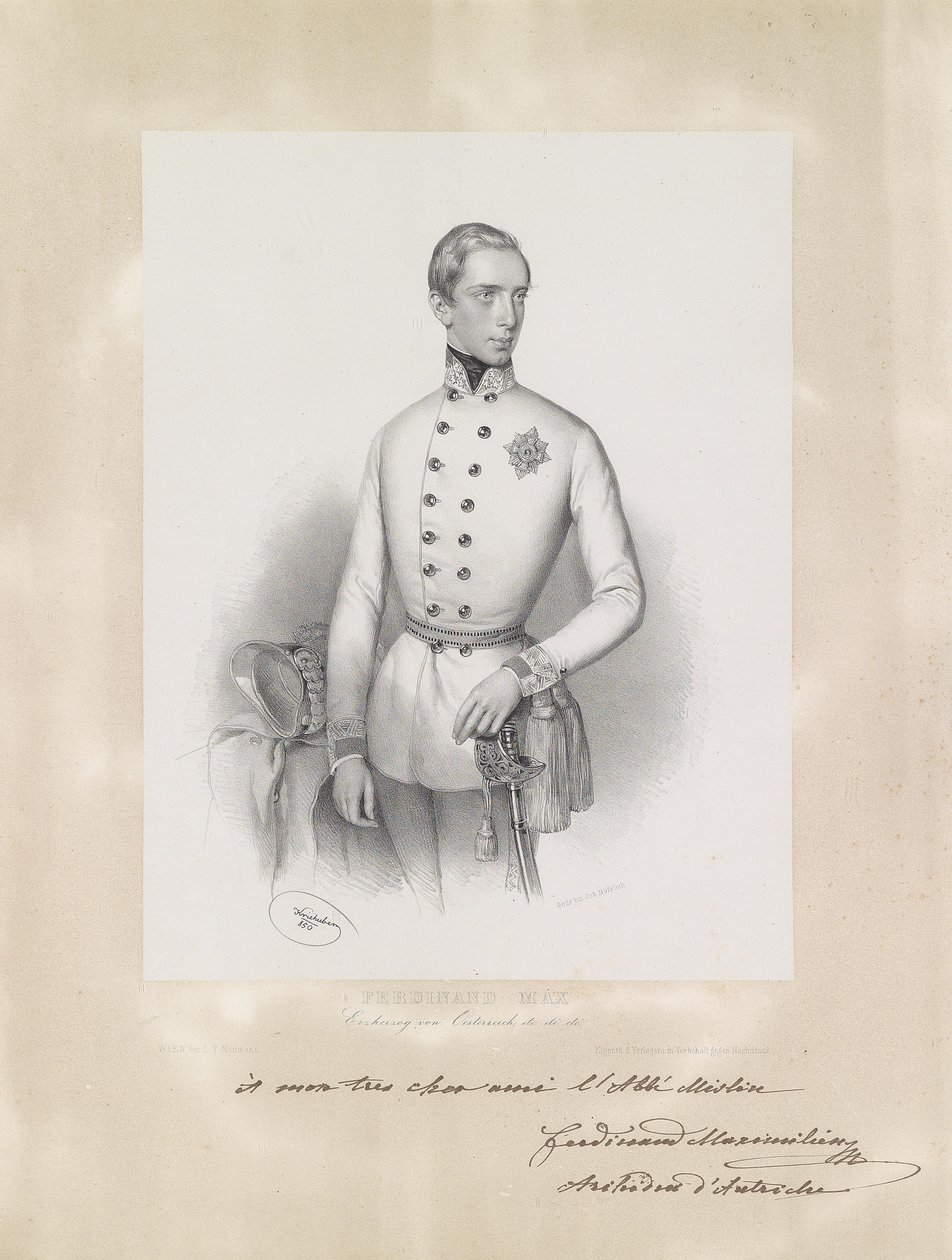 Portret van de jonge aartshertog Ferdinand Maximilian in uniform door Josef Kriehuber