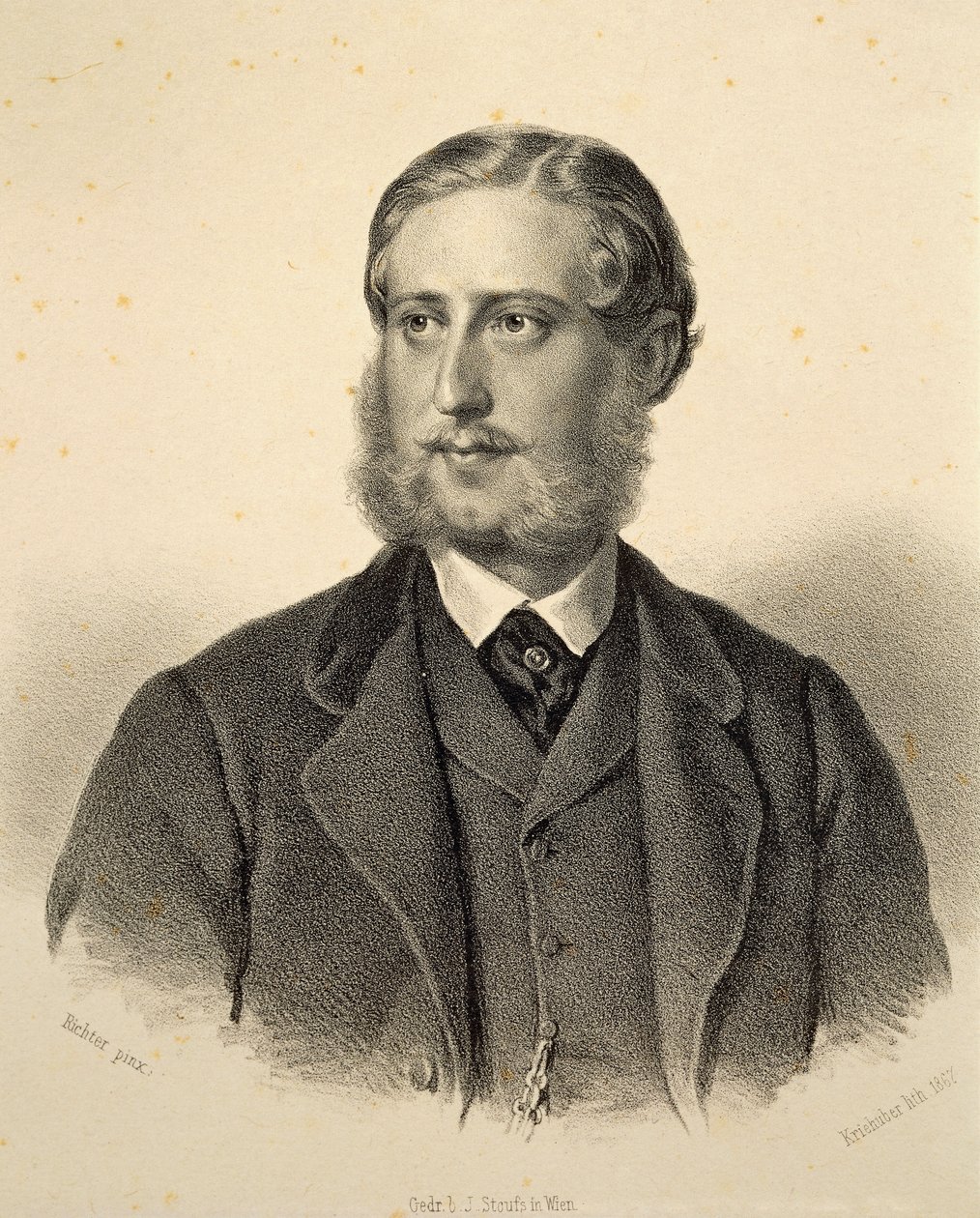 Portret van Ferdinand Bonaventura, Prins Kinsky (1834-1904). Gravure door Josef Kriehuber door Josef Nikolaus Kriehuber