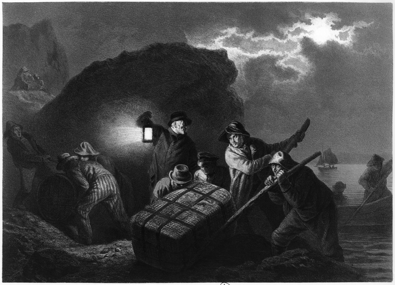 Smokkelaars aan de oostkust van Zweden, begin 19e eeuw door Josef Wilhelm Wallander
