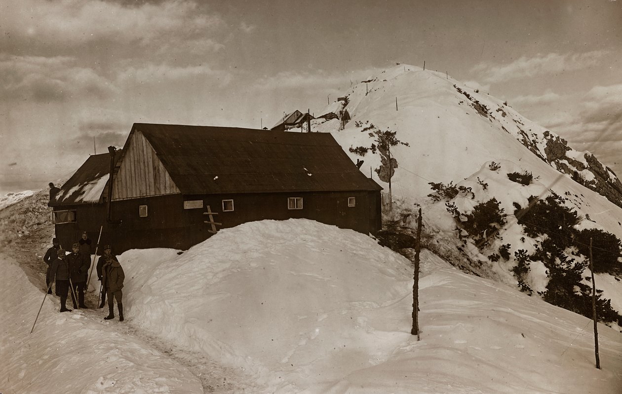 Album "Meine weltkriegs - Erinnerungen South-West Front (Karinthië, Italië, Zuid-Tirol) 31/03/1915-12/11/1918 - Josef Zohles Wenen": militaire barak door Josef Zohles