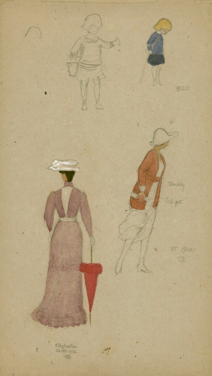 Studie van vrouwen met hoeden en kind door Joseph Edward Southall