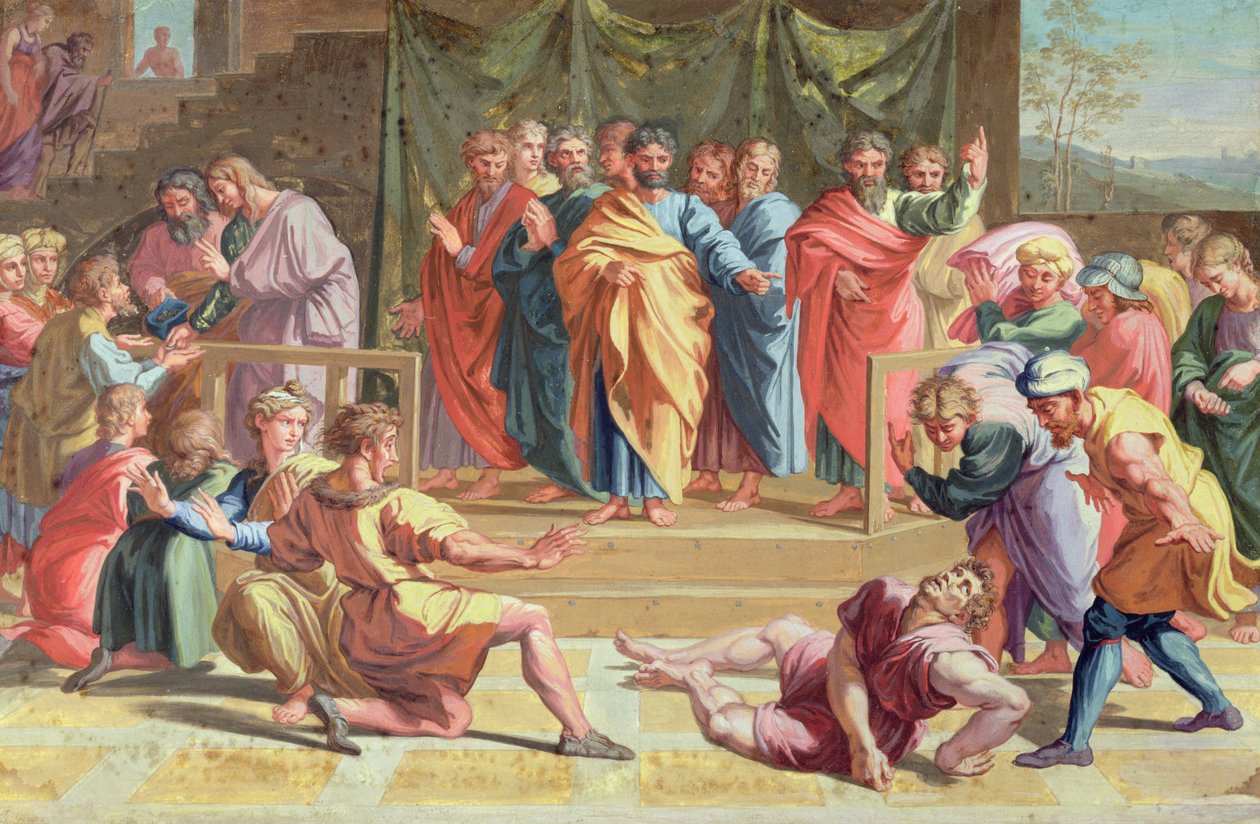 Dood van Ananias, naar een schilderij van Raphael (1483-1520) 1740 door Joseph Goupy