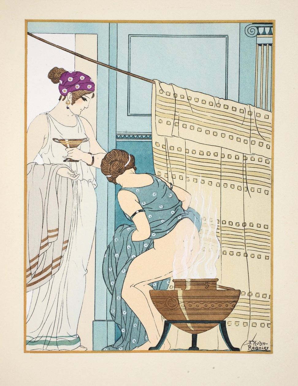 Vrouw zittend op een grote pot, illustratie uit 