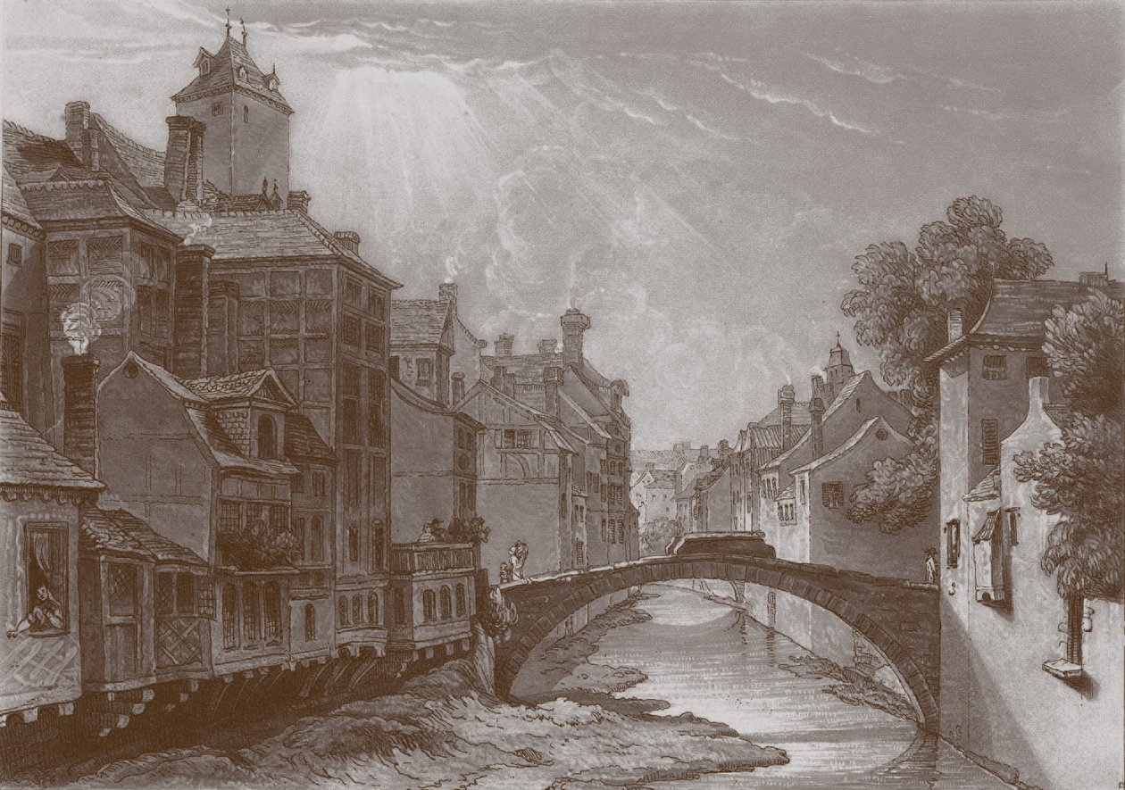 Gravure van de brug van de stroom in Luik door Joseph Mallord William Turner