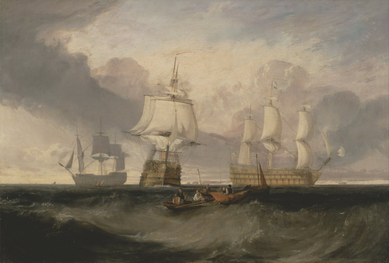 De Victory keert terug van Trafalgar, in drie posities door Joseph Mallord William Turner