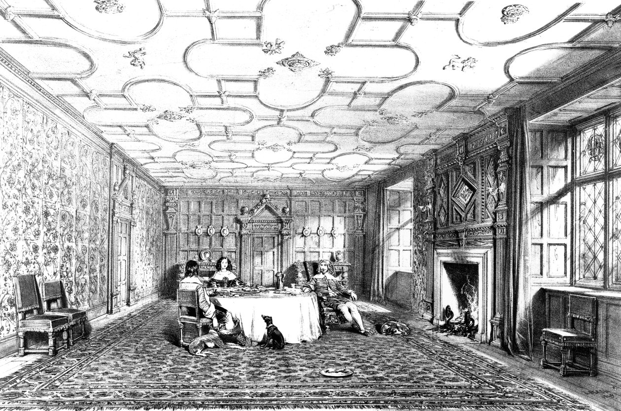 Eetkamer, Levens, Westmorland, 1848 door Joseph Nash