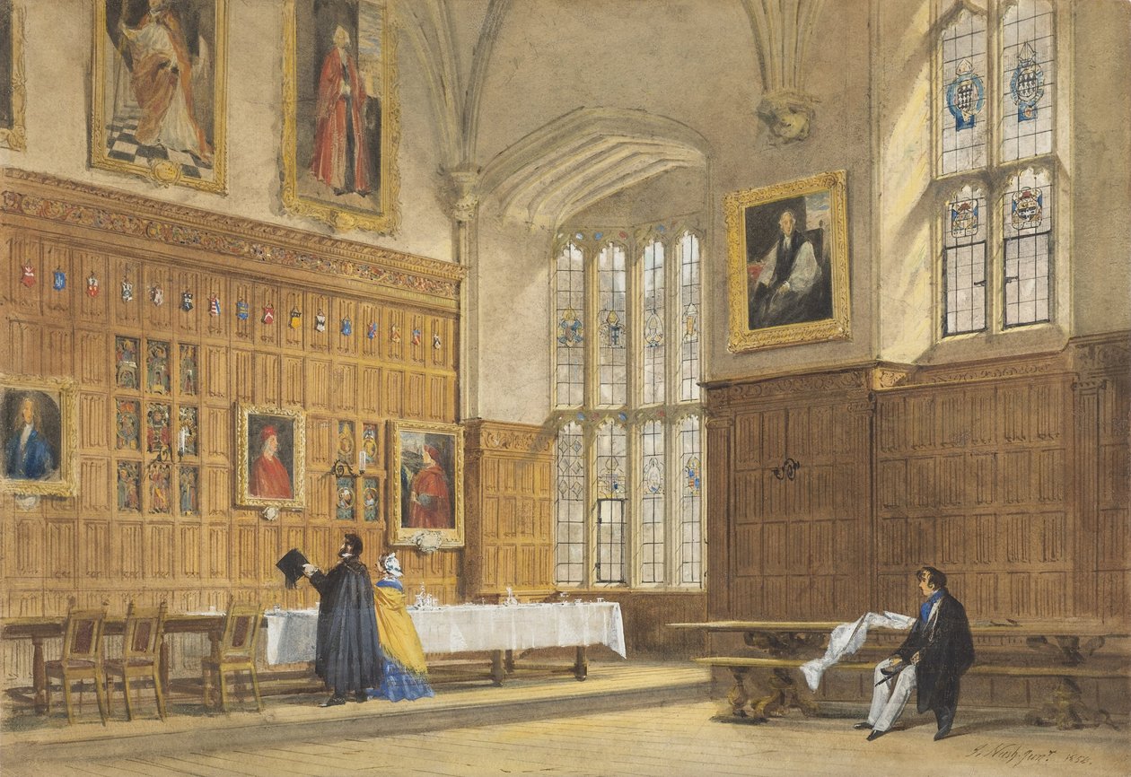 Uitzicht op de eetzaal in Magdalen College, Oxford door Joseph Nash