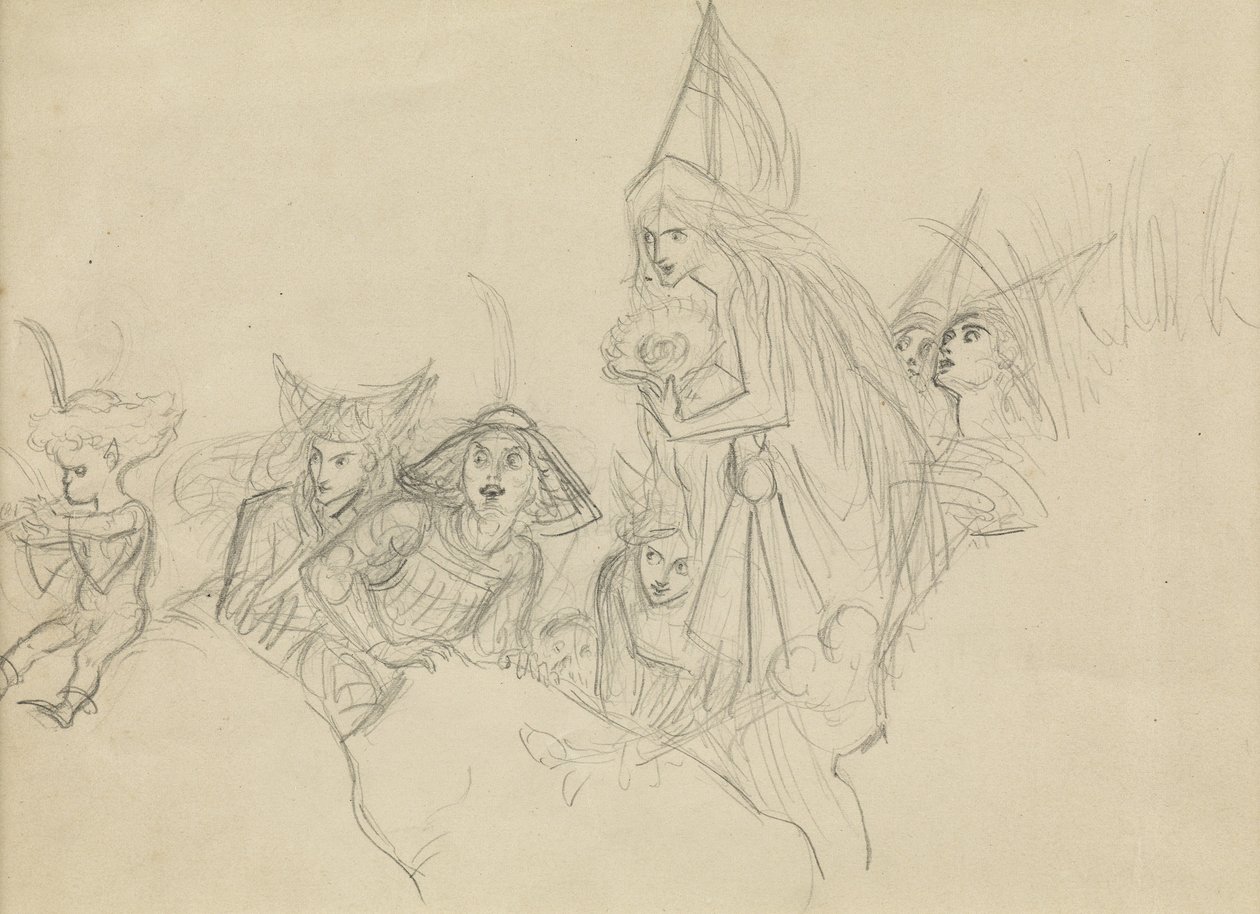 Middeleeuwse Figuren die naar een Elf Staren door Joseph Noel Paton