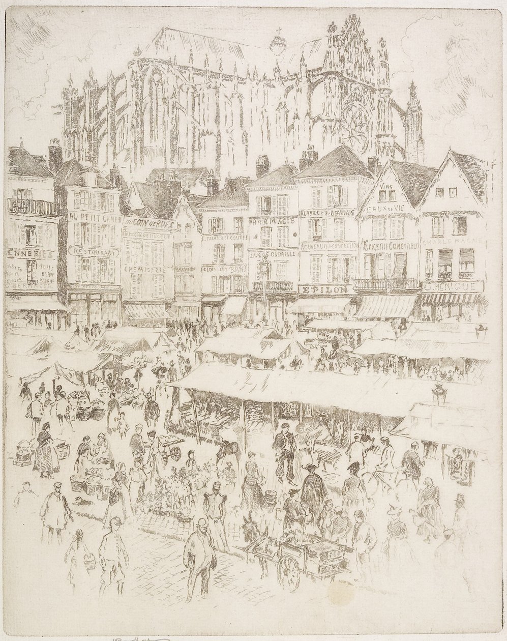 La Place, Beauvois, 1907 door Joseph Pennell