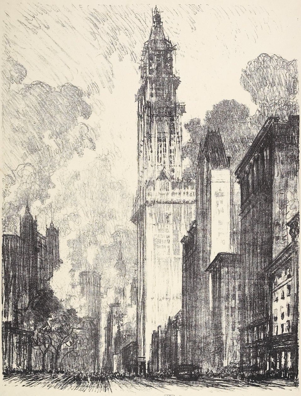 Het Woolworth Gebouw door Joseph Pennell